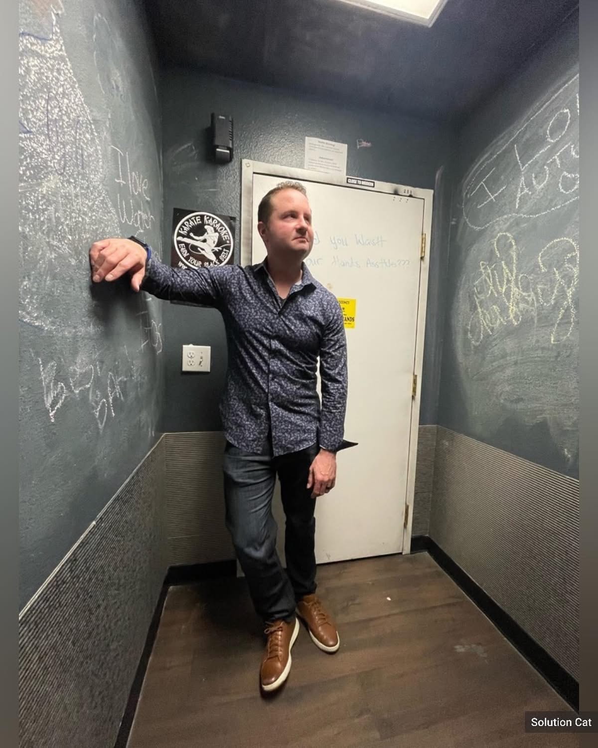 Brandon backstage at comedy club