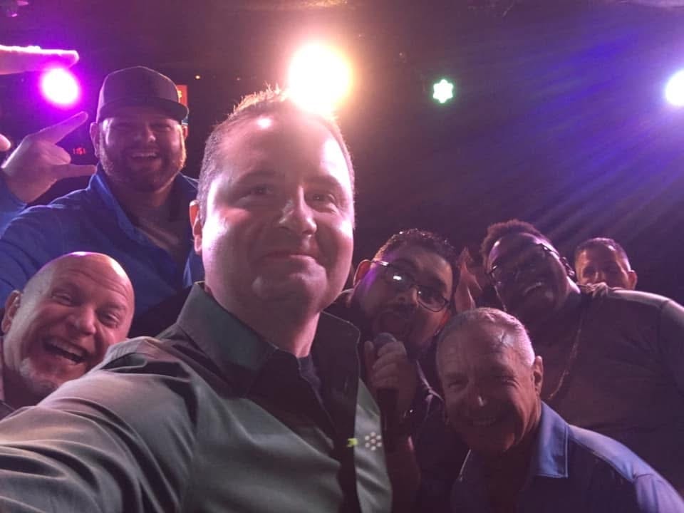 Brandon with audience at comedy club